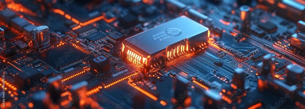 Poster Illuminated Microchip on a Circuit Board