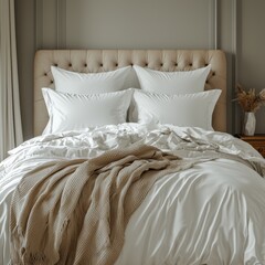 Classic bed with pillow and throw created with generated ai