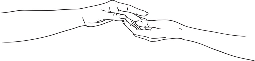 Black and white illustration of a couple holding hands