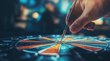 Close-up of a Hand Throwing a Dart at a Bullseye