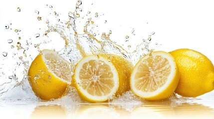 Lemons Splatted in Water with Splash and Droplets