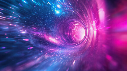 abstract illustration of a neon pink and blue vortex as a time tunnel