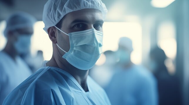 Dressed in work gear, healthcare workers underscore their crucial role as they diligently operate within the hospital setting.