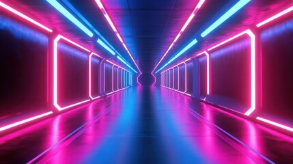 Futuristic Neon-Lit Corridor with Pink and Blue Lights