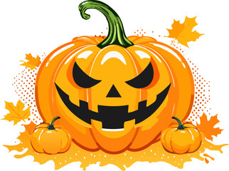 Halloween pumpkin with scary smile for poster, banner isolated, vector illustration