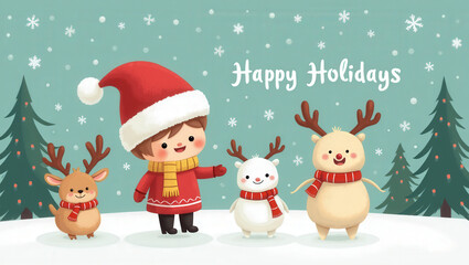 Adorable and Festive Cartoon Holiday and Christmas Card Designs - Perfect for Spreading Joyful Seasonal Greetings