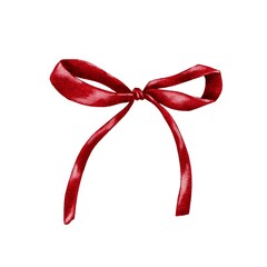 Christmas red bow ribbon watercolor illustration
