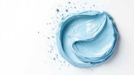 Fototapeta premium Close-up of a smooth blue foam swirl, artistically spread on a white background. Ideal for beauty, skincare, or cosmetic product advertising.