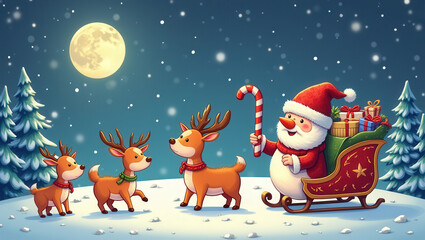 Fototapeta premium Adorable and Festive Cartoon Holiday and Christmas Card Designs - Perfect for Spreading Joyful Seasonal Greetings