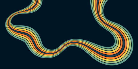 Abstract background of rainbow groovy Wavy Line design in 1970s Hippie Retro style. Vector pattern ready to use for cloth, textile, wrap and other.