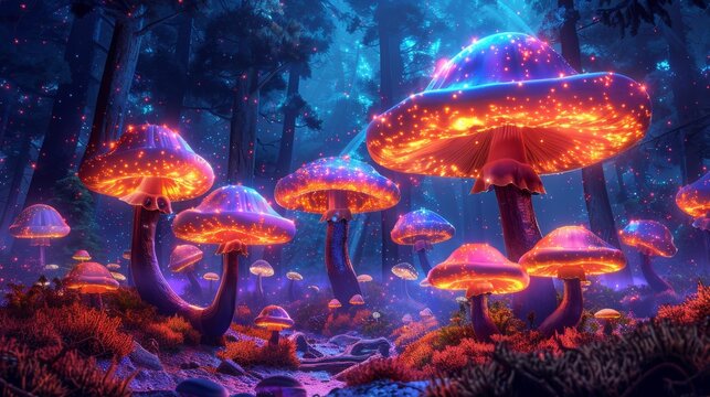 Magical glowing mushrooms in enchanted forest - generative ai - Powered by Adobe