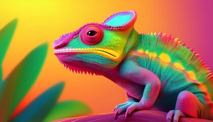 Obraz premium Small cartoon chameleon banner with space for text