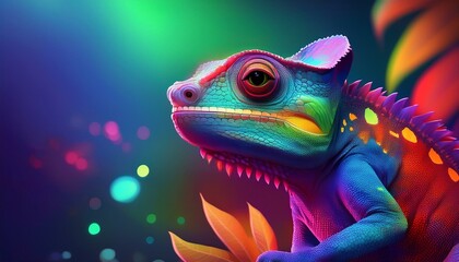 Obraz premium Small cartoon chameleon banner with space for text