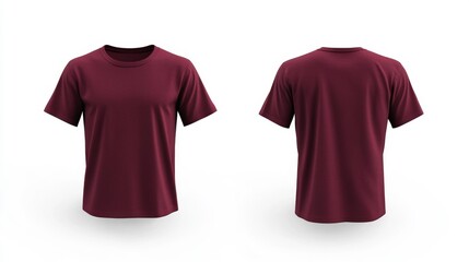 Maroon T-shirt Front and Back View on Plain Background Generative AI