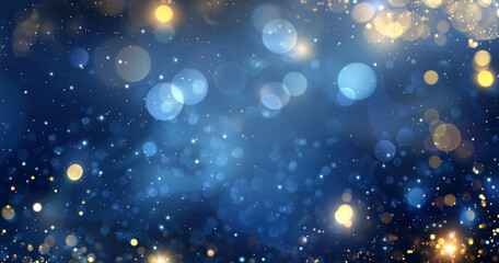 Obraz premium Festive holiday illumination and decoration concept - christmas garland bokeh lights over dark blue background