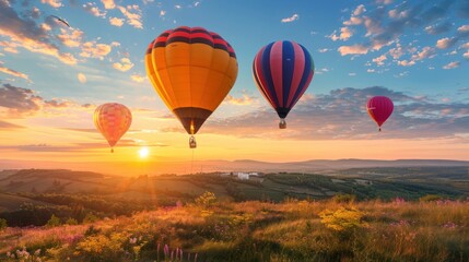 Obraz premium Hot Air Balloons Soaring Over a Scenic Landscape