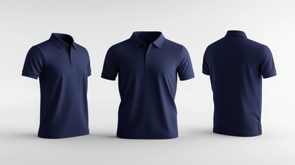 Navy Blue Polo Shirt Mockup Front Side and Back Views Generative AI