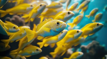 Colorful school of fish creating patterns underwater ideal for dynamic and vibrant marine life photography