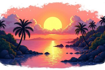 A beautiful sunset landscape with calm waters