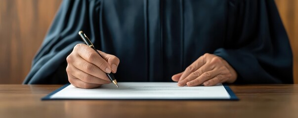 A judge signing a legal document, finalizing a court s decision, judge, justice, legal document