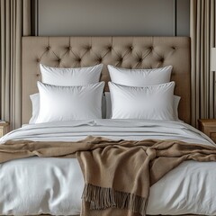 Classic bed with pillow and throw created with generated ai