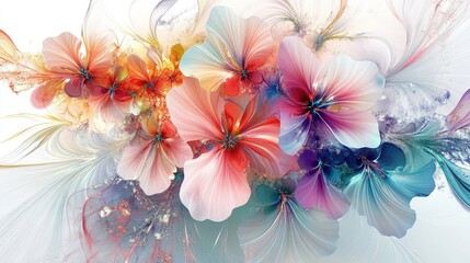 Obraz premium Stunning abstract digital art featuring beautiful flowers, vivid colors, and intricate details on a white background