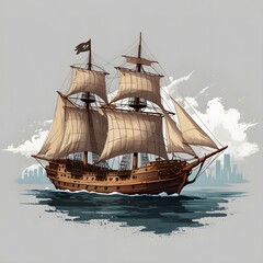 Old wooden ship vector ilustración
