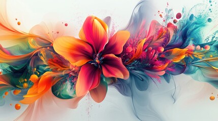 Obraz premium Vibrant flowers arranged in abstract digital art, with bright hues and detailed patterns on a white background