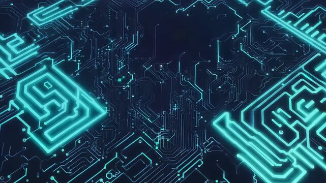 Abstract digital circuit design featuring glowing blue lines on a dark background, ideal for technology and innovation themes.
