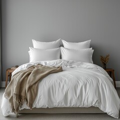 Classic bed with pillow and throw created with generated ai