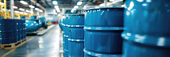 Chemical Supplies in Blue Metal Containers for Production