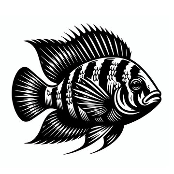 recommend clip art: Black and white aulonocara peacock cichlid fish vector illustration design isolated on white background 