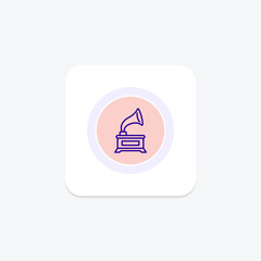 Gramophone icon, record, player, music, vintage circle icon, editable vector icon, pixel perfect, illustrator ai file