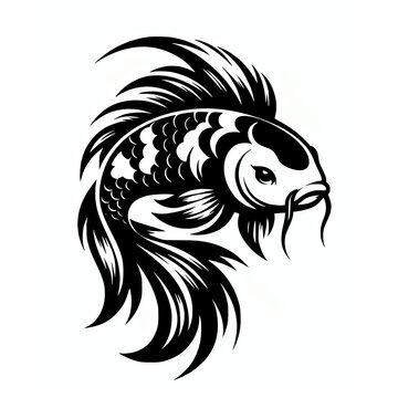 recommend clip art: Black and white koi fish swimming vector illustration, asian carp fish clip art