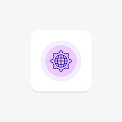 Globe in a Cogwheel black outcircle icon , vector, pixel perfect, illustrator file