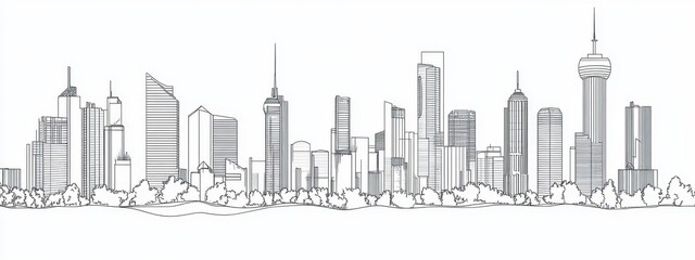 Building city line one continuous outline single art sketch skyline. City illustration building line silhouette house doodle apartment construction cityscape urban architecture hand background linear.