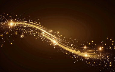 Obraz premium Abstract holiday christmas festive golden, glittering, starry trail background with copy space, shiny stars, and bokeh lights