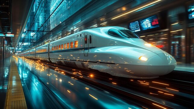 Sleek high-speed bullet train in motion - generative ai