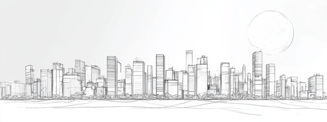 Fototapeta premium Building city line one continuous outline single art sketch skyline. City illustration building line silhouette house doodle apartment construction cityscape urban architecture hand background linear.
