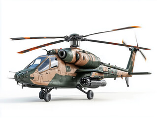 A sleek modern battle helicopter poised for action against a clear blue sky at sunset, showcasing its tactical design and powerful capabilities