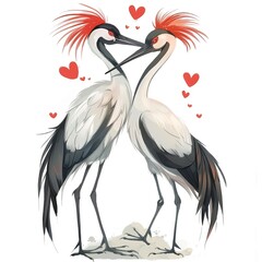 Fototapeta premium Crane Love fantasy animal cartoon isolated whitebackground