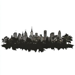 Fototapeta premium New York City Skyline Silhouette with Iconic Skyscrapers and Urban Landscape in Black and White, Captured in Artistic Style