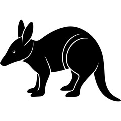 Black and white silhouette of a kangaroo on white background