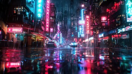 Obraz premium Neon Cityscape in the Rain