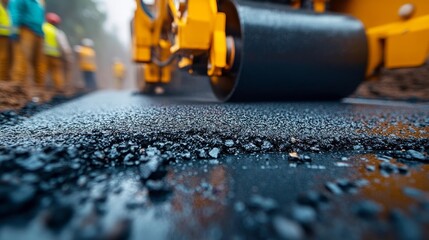 Asphalt Paving Process Close-Up - Generative AI