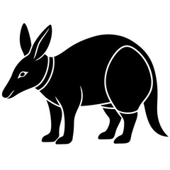 A black and white silhouette of a kangaroo on white