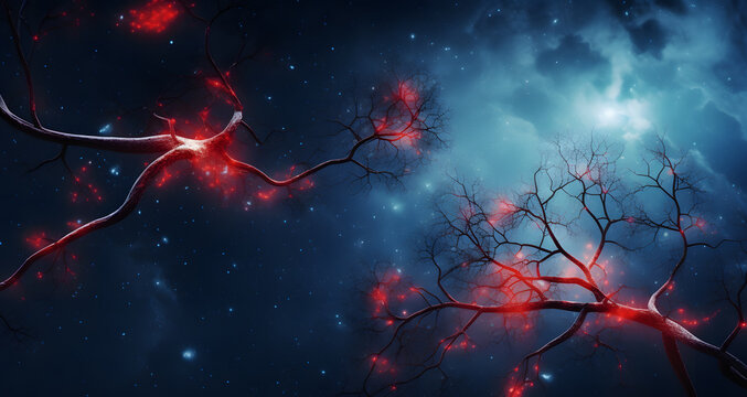 Neurons on the background of the night sky. 