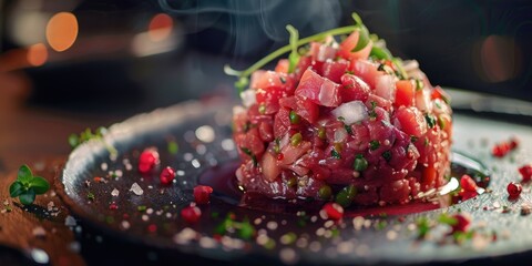 Elegant display of high-quality beef tartare