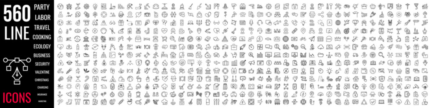Linear icon mega set. 560 vector icons collection.