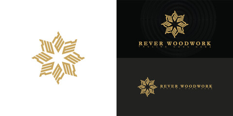 Abstract spiral initial letter RW or WR in gold color isolated on multiple background colors. The logo is suitable for custom cabinetry business logo design inspiration templates.